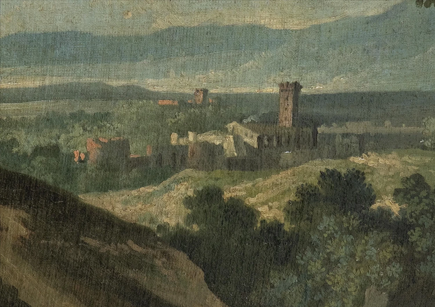 Paesaggio laziale con pastori e rovine di un castello - dettaglio